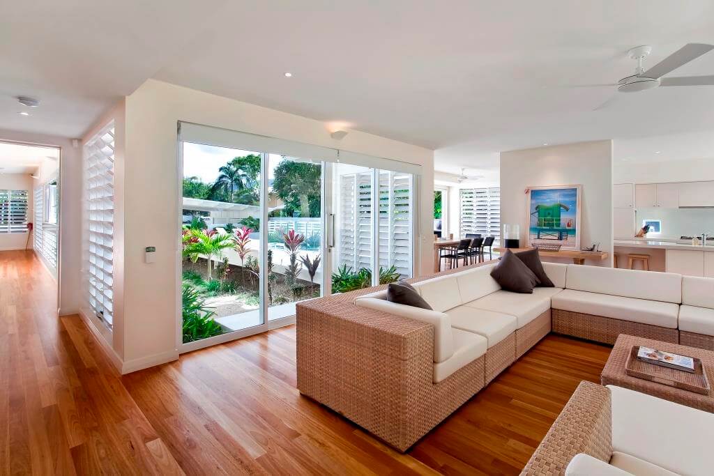 Living room using Breezway timber louvres