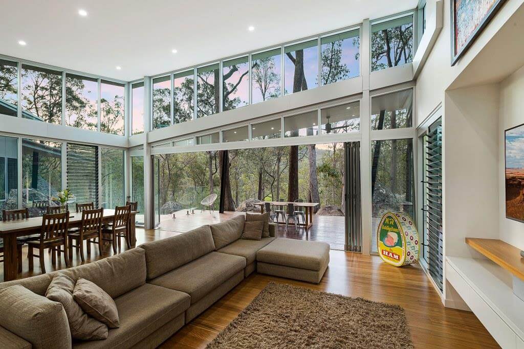 Living room with Breezway louvre windows