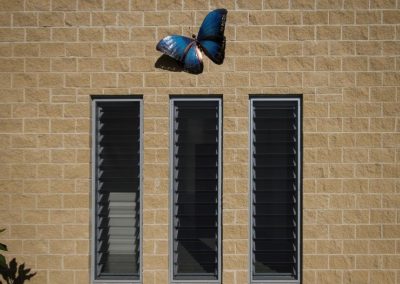 Breezway louvres incorporated into the butterfly shaped Leschenault House