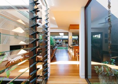 Close up of Breezway louvres installed into timber frames