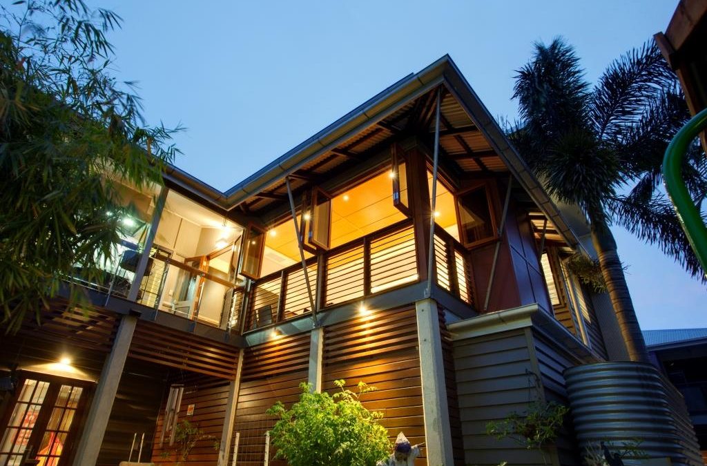 External night view of Hawthorne home with Breezway Louvre Windows