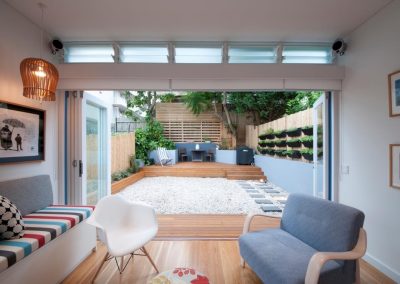 High level Breezway Louvres installed in living area to bring in natural light and air