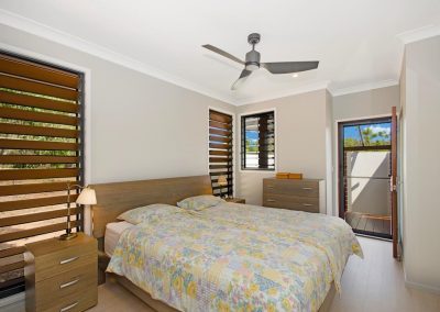 Timber Breezway louvres in bedroom for ventilation and privacy