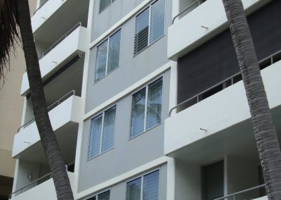 Exterior of apartment block with new Breezway louvres installed