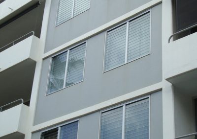 Exterior of apartment block with new Breezway louvres installed