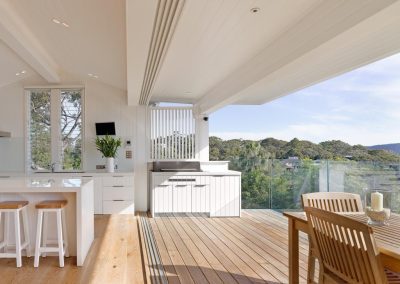 Kitchen and balcony with Breezway Louvres