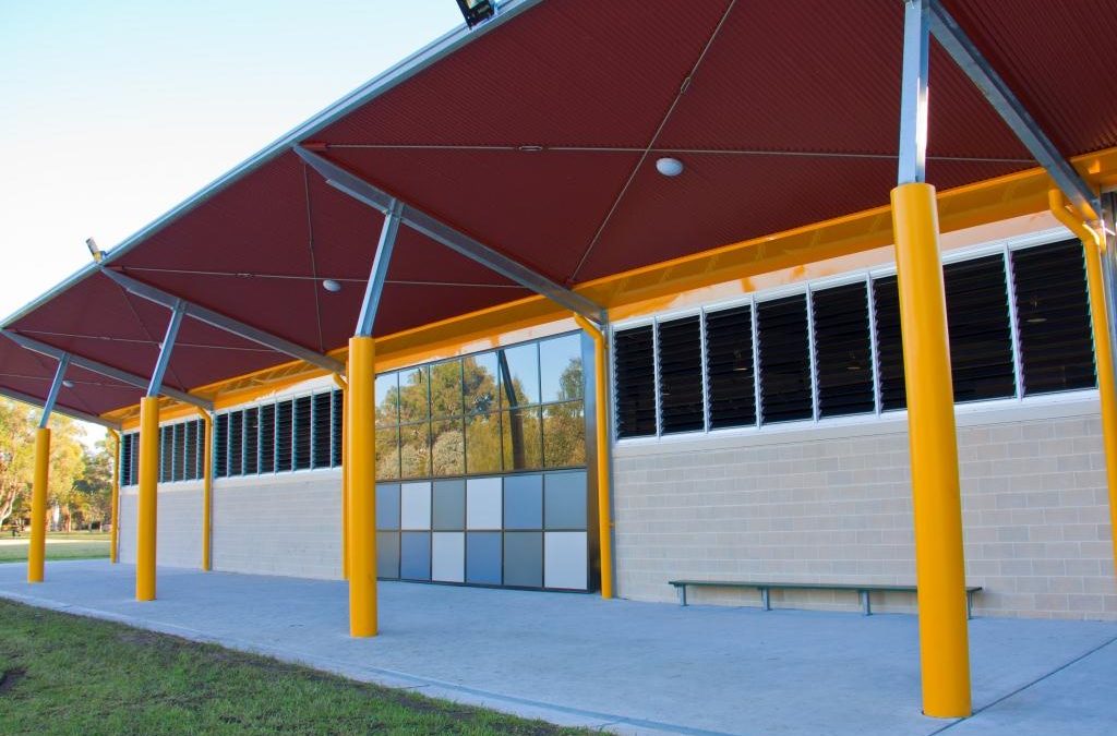 Exterior of sports hall with Breezway Louvre Windows