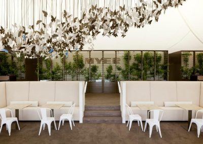Breezway Louvres used as a feature wall in shopping center dining area