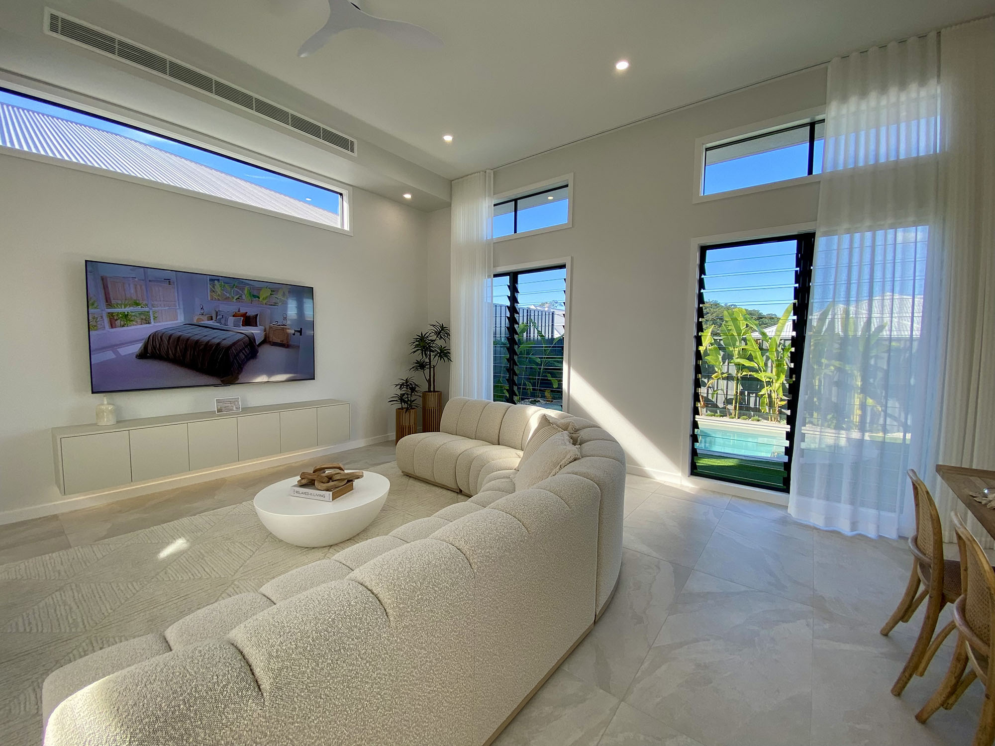 Living area with Breezway Louvre Windows inside the Ultra Living La Casa Eden Display Home
